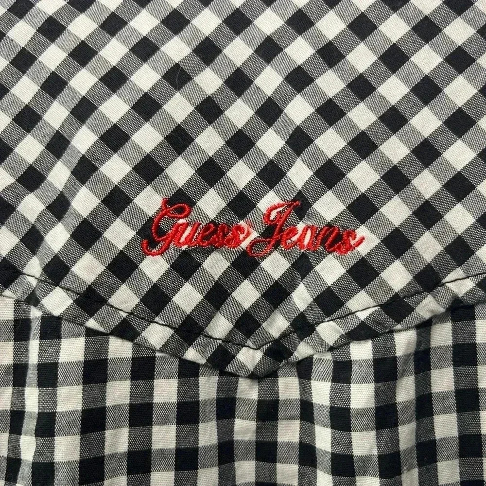 Vintage Guess Jeans Belted Gingham & Denim Dress Size 13 - Picture 3 of 12